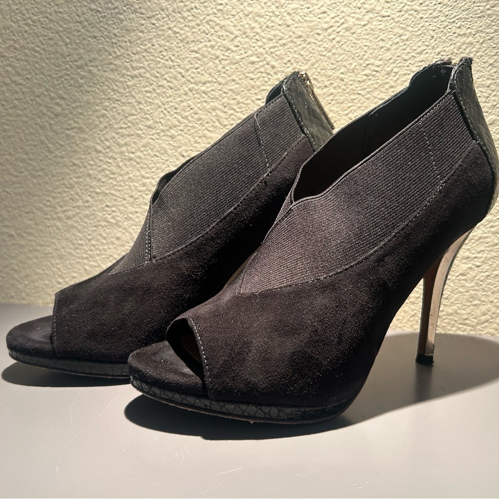 Donald J. Pliner Black Suede Peep-Toe Stiletto Booties
